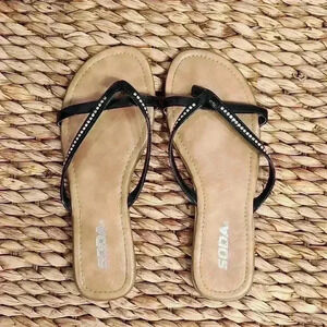 Black Strap Flip Flops w/ Rhinestones